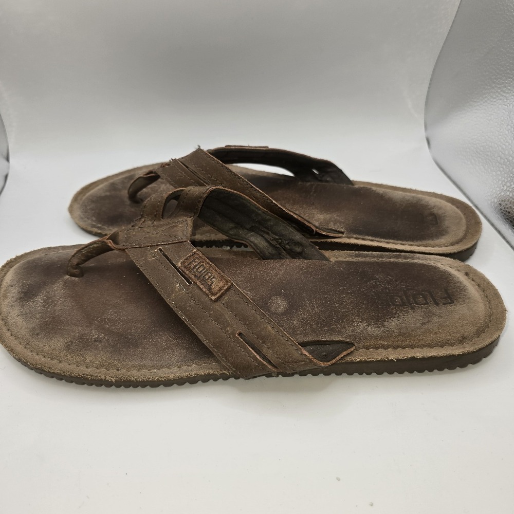 Flojos Men Size 10  Brown Leather Flip Flop Sandals
